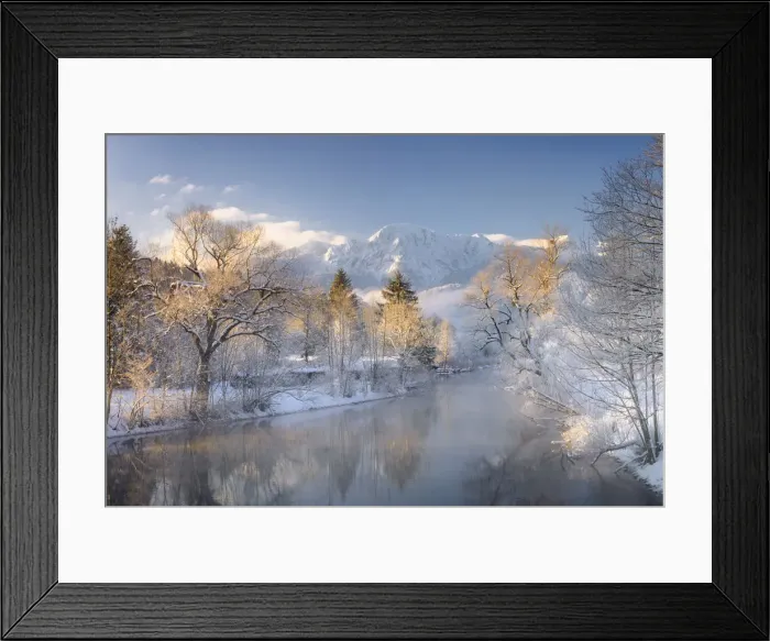Framed Print : River Loisach on winter morning, Kochel am See, Alps, Isarwinkel, Toelzer Land