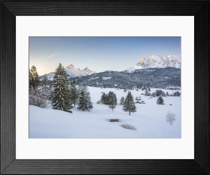 Framed Print : View over winter landscape to Karwendel Range, Klais near Mittenwald, Bavarian Alps Framed Print : View over winter landscape to Karwendel Range, Klais near Mittenwald, Bavarian Alps