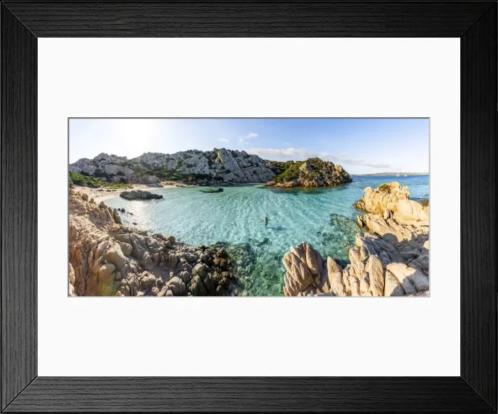 Framed Print : Woman bathing at Cala Napoletana at Caprera Island, La Maddalena Archipelago, Sardinia Framed Print : Woman bathing at Cala Napoletana at Caprera Island, La Maddalena Archipelago, Sardinia