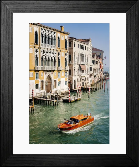 Framed Print : Iconic wooden motorboat, Grand Canal, Venice, Veneto, Italy Framed Print : Iconic wooden motorboat, Grand Canal, Venice, Veneto, Italy