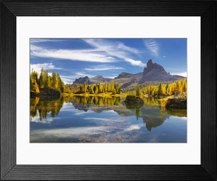 Framed Print : Becco di Mezzodi reflected in Lago di Federa, Lago di Federa, Ampezzaner Dolomites Framed Print : Becco di Mezzodi reflected in Lago di Federa, Lago di Federa, Ampezzaner Dolomites