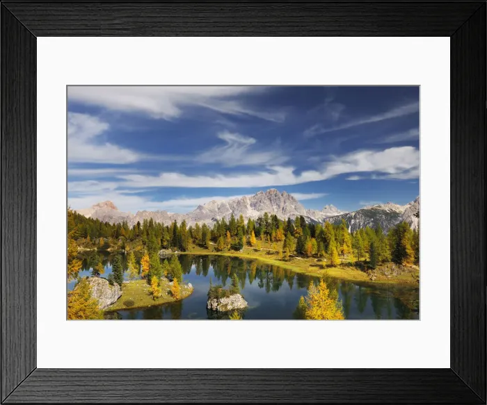 Framed Print : Mountain lake Lago di Federa with Cristallo, Sorapis and Antelao in the background Framed Print : Mountain lake Lago di Federa with Cristallo, Sorapis and Antelao in the background
