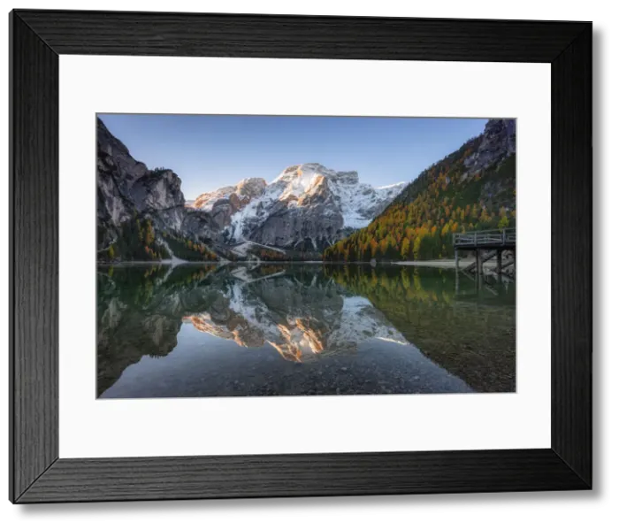 Framed Print : Seekofel (2810m) reflected in lake Prags Lago die Braies Nature Park Fanes Sennes Prags Framed Print : Seekofel (2810m) reflected in lake Prags Lago die Braies Nature Park Fanes Sennes Prags