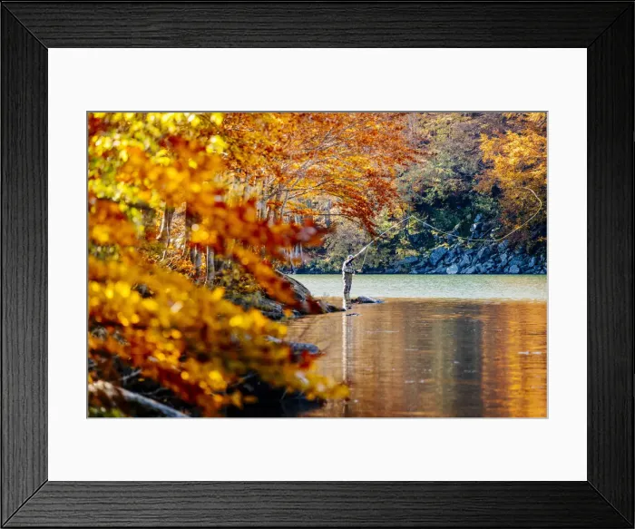Framed Print : Fly fishing by an autumn forest in Lago Santo Modenese, Modena, Emilia Romagna, Italy Framed Print : Fly fishing by an autumn forest in Lago Santo Modenese, Modena, Emilia Romagna, Italy