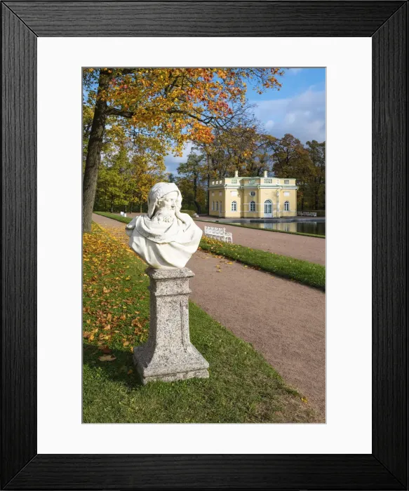 Framed Print : Bust of Boreas, god of the north wind, with the Upper Bathhouse pavilion in Framed Print : Bust of Boreas, god of the north wind, with the Upper Bathhouse pavilion in