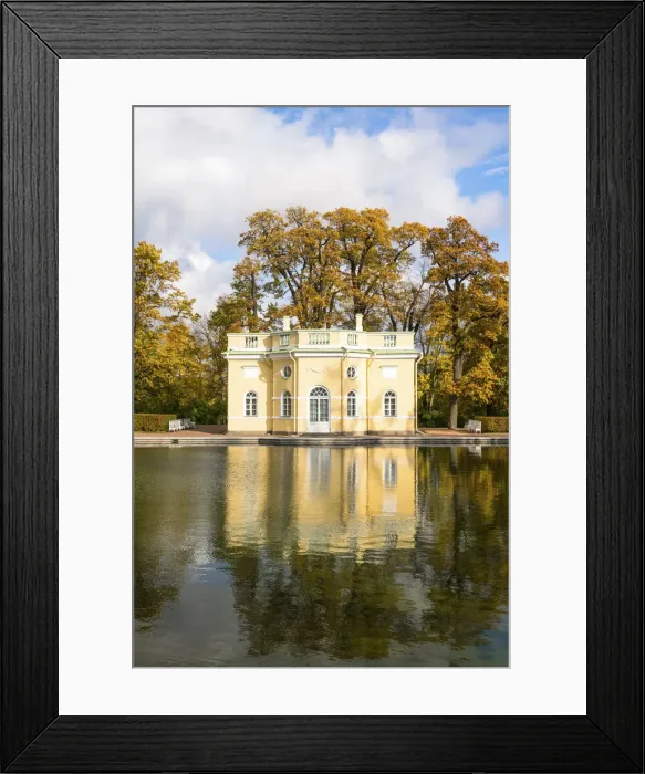 Framed Print : Upper Bathhouse pavilion reflected in the Mirror Pond, Catherine Park Framed Print : Upper Bathhouse pavilion reflected in the Mirror Pond, Catherine Park