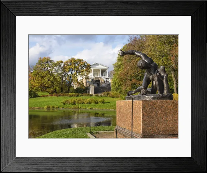 Framed Print : Gladiator statue with Cameron Gallery in the background, Catherine Park Framed Print : Gladiator statue with Cameron Gallery in the background, Catherine Park