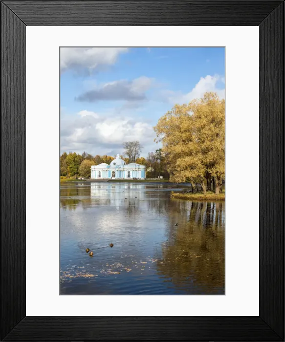 Framed Print : Grotto Pavilion reflected in the Great Pond, Catherine Park, Pushkin (Tsarskoye Selo) Framed Print : Grotto Pavilion reflected in the Great Pond, Catherine Park, Pushkin (Tsarskoye Selo)