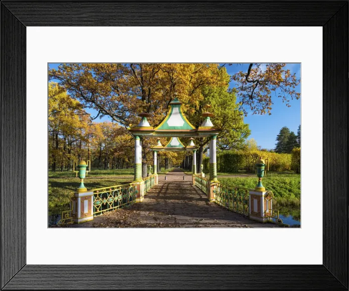 Framed Print : Small (Minor) Chinese Bridge in Alexander Park, Pushkin (Tsarskoye Selo), near St Framed Print : Small (Minor) Chinese Bridge in Alexander Park, Pushkin (Tsarskoye Selo), near St