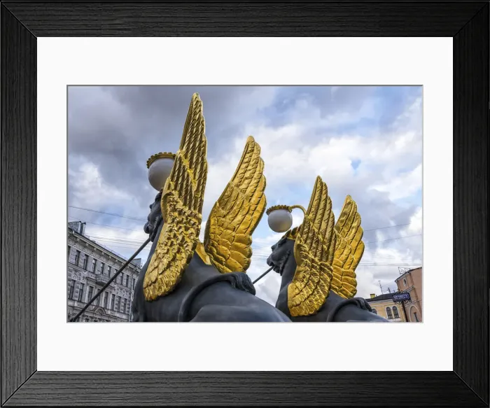 Framed Print : Golden-winged griffons of the Bank Bridge (Bankovsky most Framed Print : Golden-winged griffons of the Bank Bridge (Bankovsky most