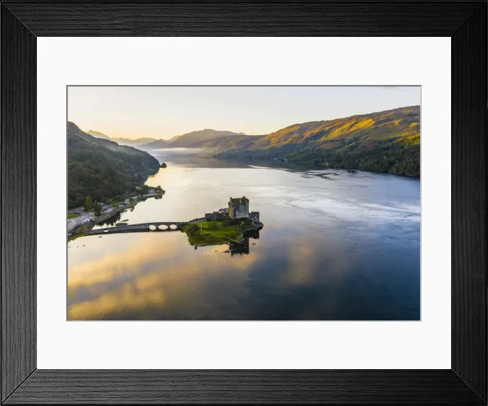 Framed Print : Elevated view of Eilean Donan Castle on Loch Duich, Dornie, Scotland, UK