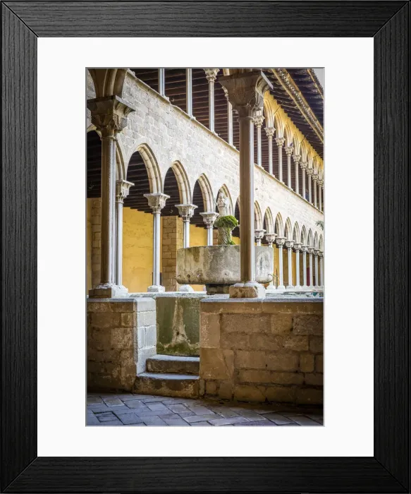 Framed Print : Spain, Catalonia, Barcelona, Pedralbes Monastery, The cloister with the Angel Fountain