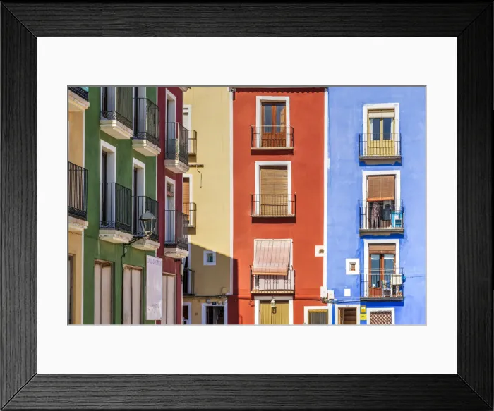 Framed Print : Colorful houses, Villajoyosa, Costa Blanca, Valencian Community, Spain