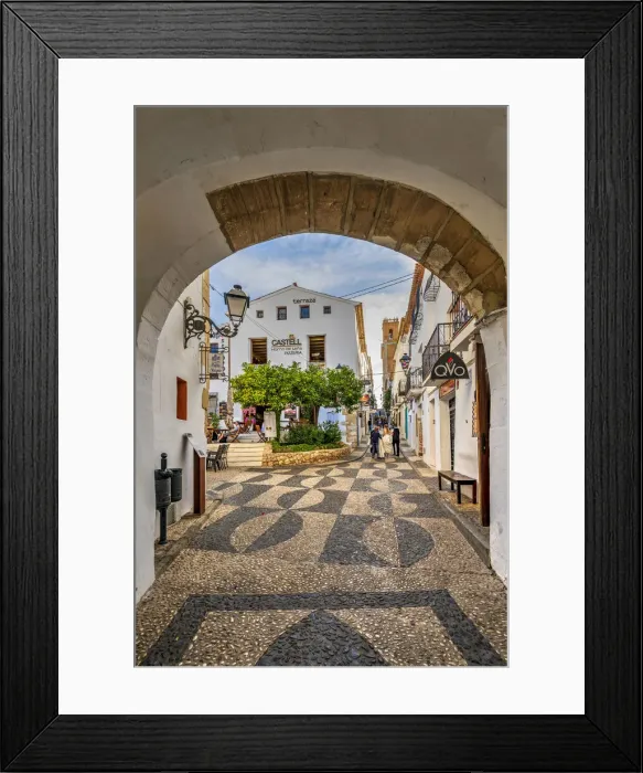 Framed Print : Cobbled street in Altea, Costa Blanca, Valencian Community, Spain Framed Print : Cobbled street in Altea, Costa Blanca, Valencian Community, Spain