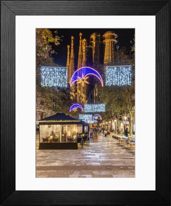 Framed Print : Avinguda Gaudi pedestrian mall adorned with Christmas lights Framed Print : Avinguda Gaudi pedestrian mall adorned with Christmas lights
