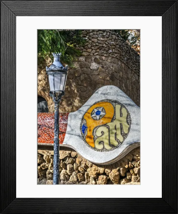 Framed Print : Tiled Park Guell sign, Park Guell, Barcelona, Catalonia, Spain Framed Print : Tiled Park Guell sign, Park Guell, Barcelona, Catalonia, Spain