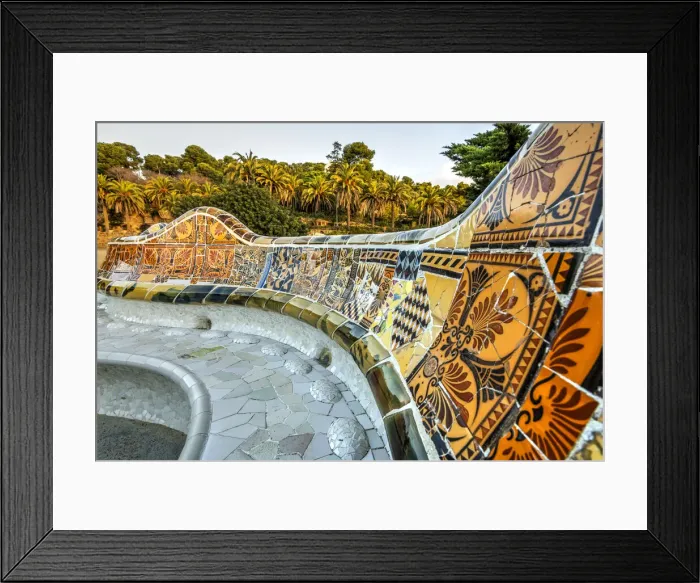 Framed Print : Tiled serpentine bench, Park Guell, Barcelona, Catalonia, Spain Framed Print : Tiled serpentine bench, Park Guell, Barcelona, Catalonia, Spain