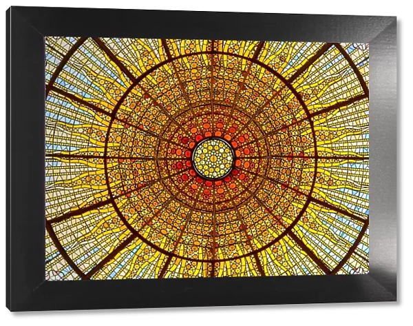 Stained-glass skylight, Palace of Catalan Music concert hall, Barcelona, Catalonia, Spain
