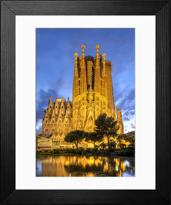 Framed Print : Twilight view over Nativity facade, Sagrada Familia basilica church, Barcelona, Catalonia Framed Print : Twilight view over Nativity facade, Sagrada Familia basilica church, Barcelona, Catalonia