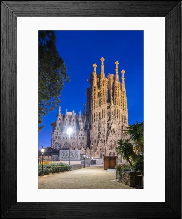 Framed Print : Sagrada Familia basilica church, night view of Nativity facade, Barcelona, Catalonia Framed Print : Sagrada Familia basilica church, night view of Nativity facade, Barcelona, Catalonia