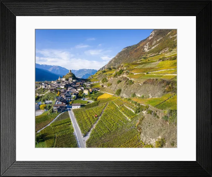 Framed Print : Switzerland, Canton of Valais, Saillon, Elevated view of Saillon Framed Print : Switzerland, Canton of Valais, Saillon, Elevated view of Saillon