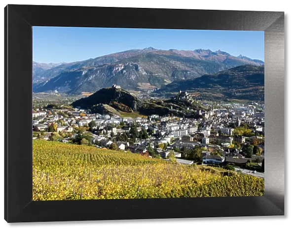 Switzerland, Canton of Valais, Sion, Panoramic view of Sion