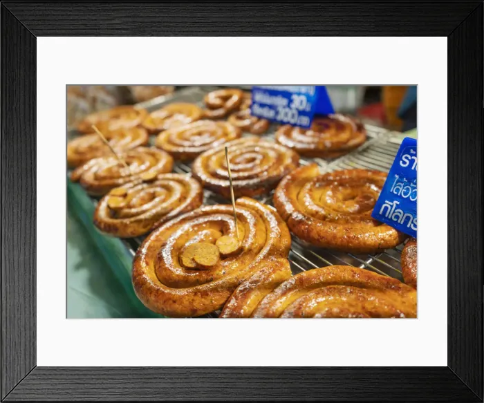 Framed Print : Thailand, Chiang mai, sausage for sale at Thai market stall Framed Print : Thailand, Chiang mai, sausage for sale at Thai market stall