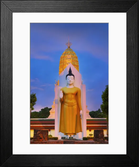 Framed Print : Thailand, phitsanulok, Phra Si Ratana Mahathat Temple, giant standing buddah and chedi Framed Print : Thailand, phitsanulok, Phra Si Ratana Mahathat Temple, giant standing buddah and chedi