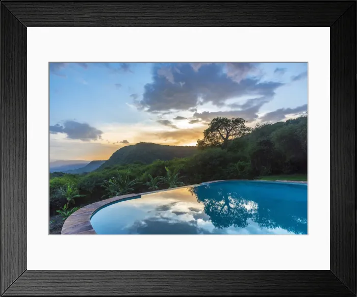 Framed Print : africa, Tanzania, Mto Wa Mbu. The Pool of the Migombani Camp at sunset Framed Print : africa, Tanzania, Mto Wa Mbu. The Pool of the Migombani Camp at sunset