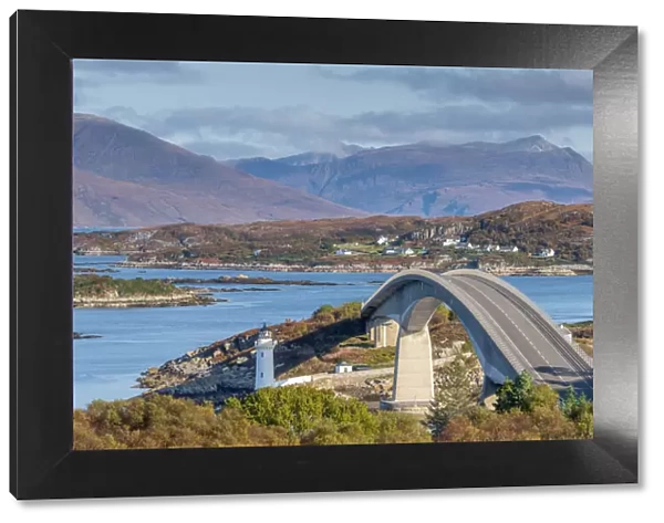 UK, Scotland, Highland, Isle of Skye, Skye Bridge and Kyle Lighthouse on Eilean Ban