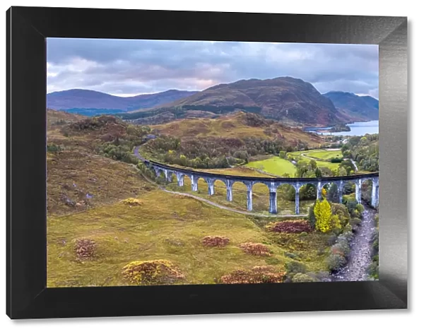 UK, Scotland, Highland, Glen Finnan, Glenfinnan Viaduct with Loch Shiel beyond