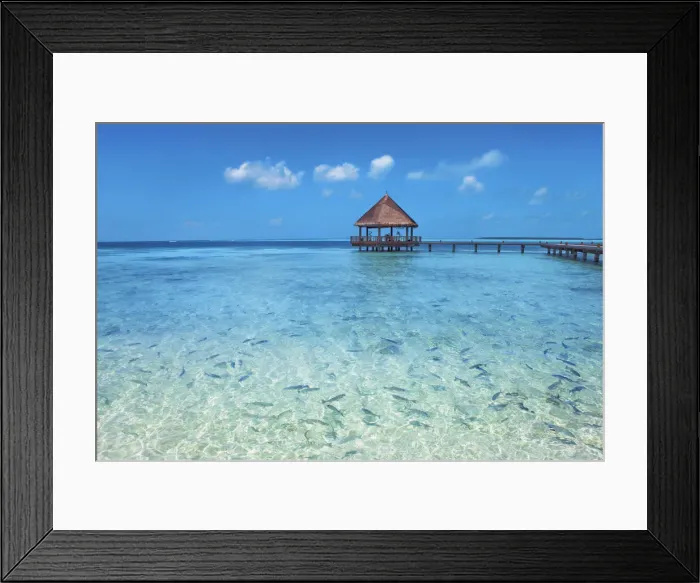 Framed Print : Tourist resort with fishes - Maldives, Haa Alifu Atoll, Dhonakulhi - Island Hideaway