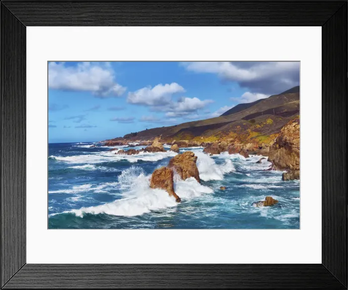 Framed Print : Cliff landscape with wave - USA, California, Monterey, Big Sur, Garrapata State Park Framed Print : Cliff landscape with wave - USA, California, Monterey, Big Sur, Garrapata State Park