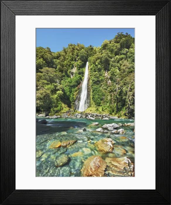 Framed Print : Waterfall Thunder Creek Falls - New Zealand, South Island, West Coast, Westland Framed Print : Waterfall Thunder Creek Falls - New Zealand, South Island, West Coast, Westland