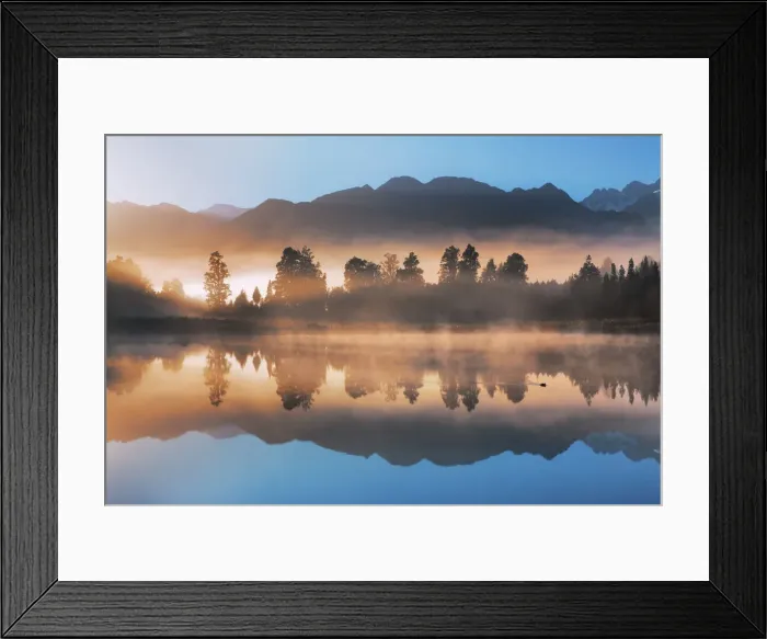 Framed Print : Misty mood at Lake Matheson - New Zealand, South Island, West Coast, Westland