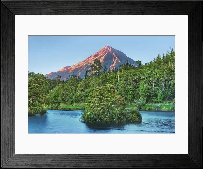 Framed Print : with Mount Egmont - New Zealand, North Island, Taranaki, New Plymouth, Lake Mangamahoe Framed Print : with Mount Egmont - New Zealand, North Island, Taranaki, New Plymouth, Lake Mangamahoe
