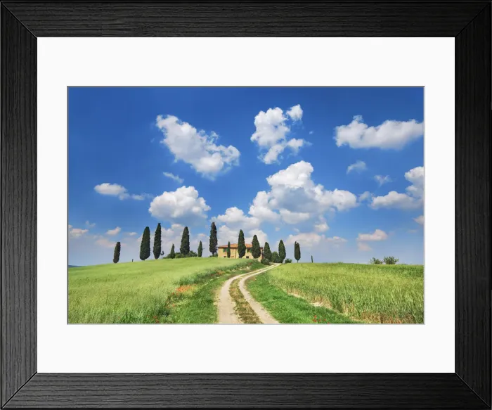 Framed Print : Farm house with cypresses - Italy, Tuscany, Siena, Val d Orcia, Pienza Framed Print : Farm house with cypresses - Italy, Tuscany, Siena, Val d Orcia, Pienza