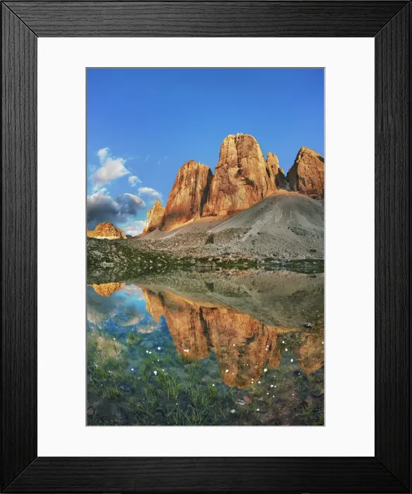 Framed Print : Tre Cime - Italy, Veneto, Belluno, Sexten Dolomites, Tre Cime, Rienz Ursprung - Alps