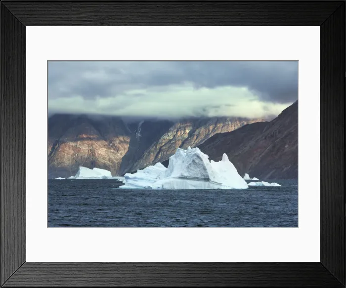 Framed Print : Iceberg and fjord mountains - Greenland, Northeast Greenland National Park, Scoresby Sund Framed Print : Iceberg and fjord mountains - Greenland, Northeast Greenland National Park, Scoresby Sund
