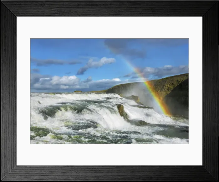 Framed Print : Waterfall Gullfoss with rainbow - Iceland, Southern Region, Gullfoss Framed Print : Waterfall Gullfoss with rainbow - Iceland, Southern Region, Gullfoss