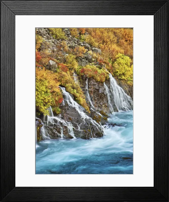 Framed Print : Waterfall Hraunfossar - Iceland, Western Region, Hraunfossar Framed Print : Waterfall Hraunfossar - Iceland, Western Region, Hraunfossar