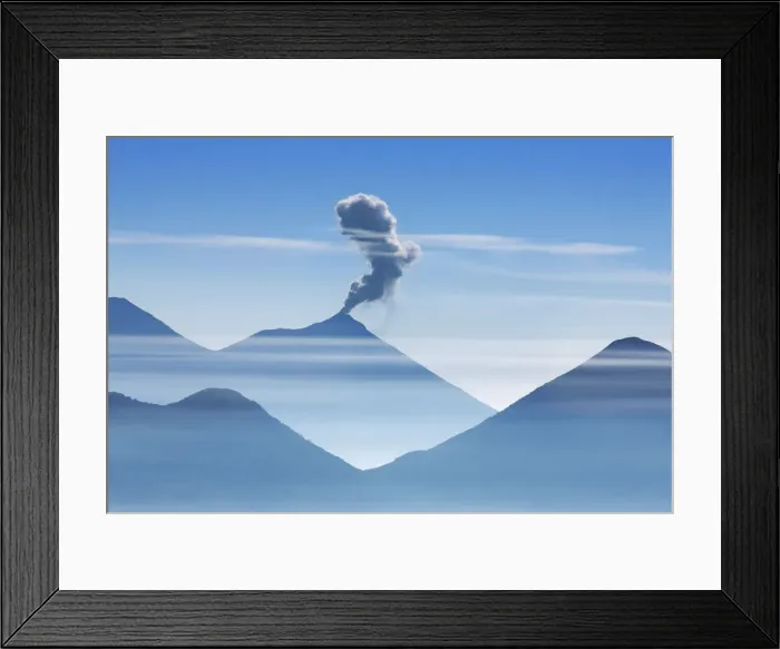 Framed Print : Ash eruption Fuego volcano, besides Acatenango und Atitlan - Guatemala, Quezaltenango