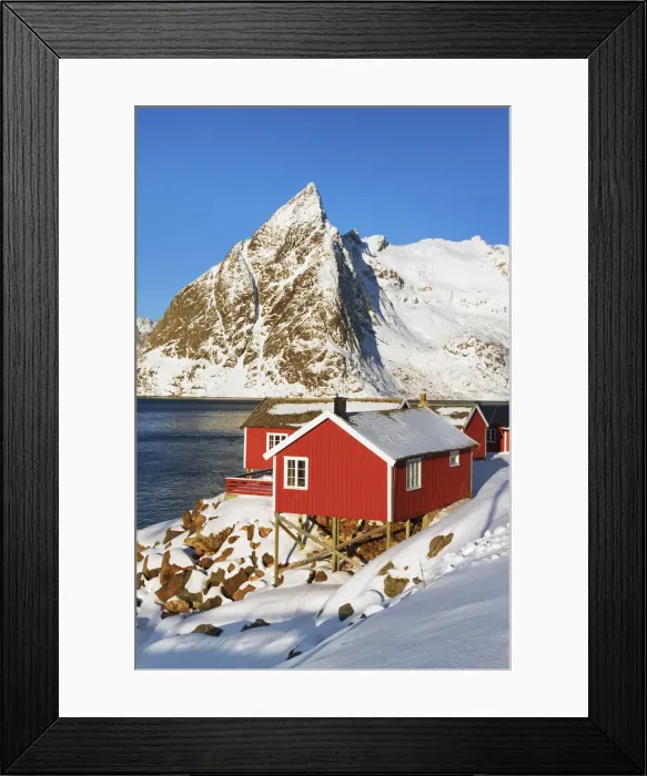 Framed Print : Fishermen hut and Klokketinden - Norway, Nordland, Lofoten, Moskenesoya, Hamnoy Framed Print : Fishermen hut and Klokketinden - Norway, Nordland, Lofoten, Moskenesoya, Hamnoy