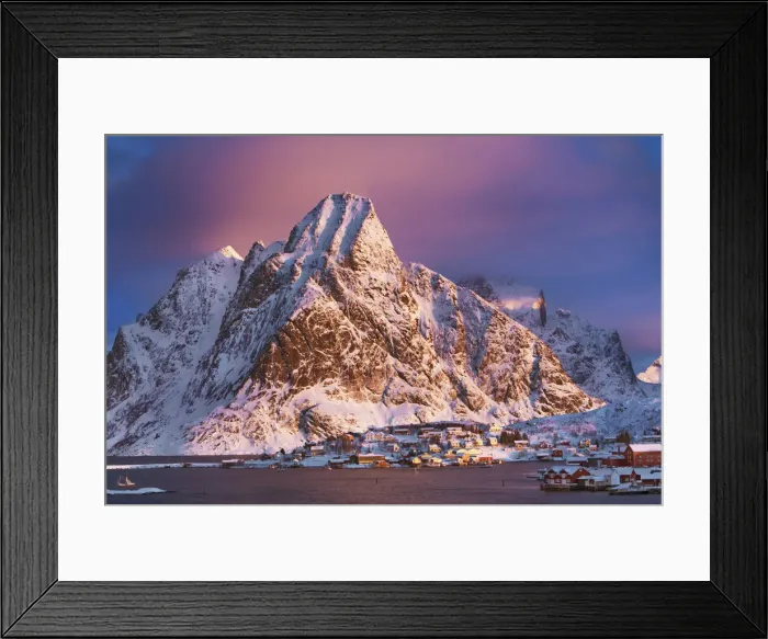 Framed Print : Fishermen village Reine and coastal mountains - Norway, Nordland, Lofoten, Moskenesoya Framed Print : Fishermen village Reine and coastal mountains - Norway, Nordland, Lofoten, Moskenesoya