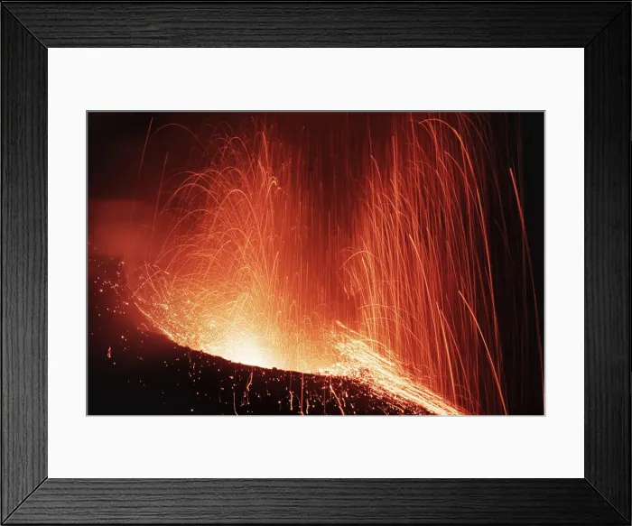 Framed Print : Strombolian volcano eruption at Stromboli - Italy, Sicily, Messina, Eolian Islands