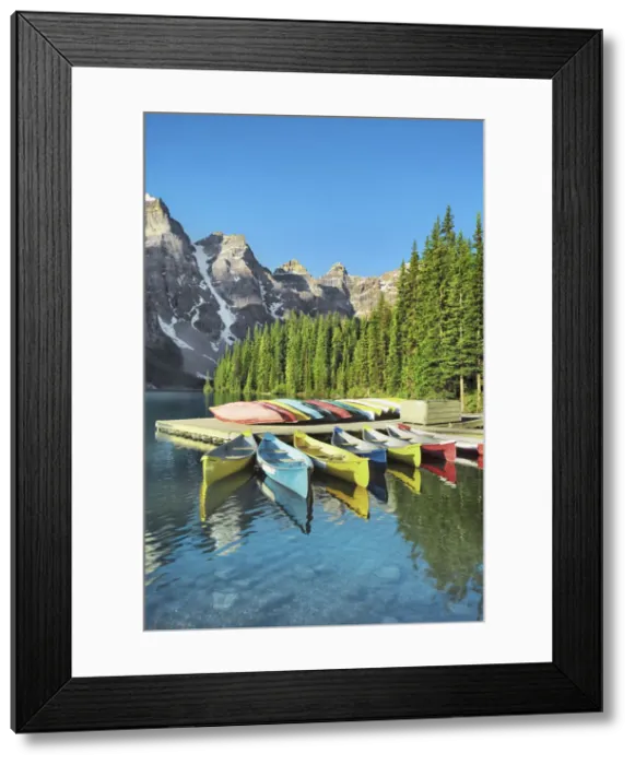 Framed Print : canoes at Moraine Lake - Canada, Alberta, Banff National Park Framed Print : canoes at Moraine Lake - Canada, Alberta, Banff National Park