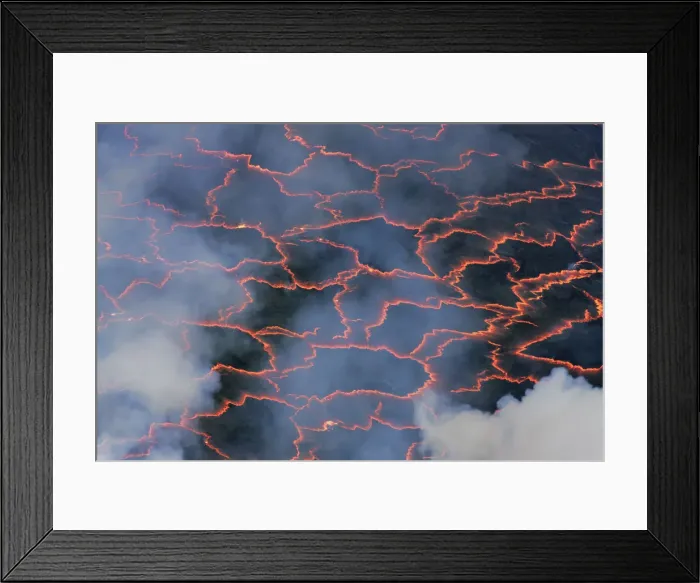 Framed Print : Lava lake Nyiragongo with glowing lava meltings - Congo, Democratic Republic, North Kivu