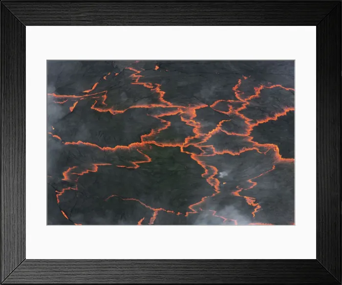 Framed Print : Lava lake Nyiragongo with glowing lava meltings - Congo, Democratic Republic, North Kivu