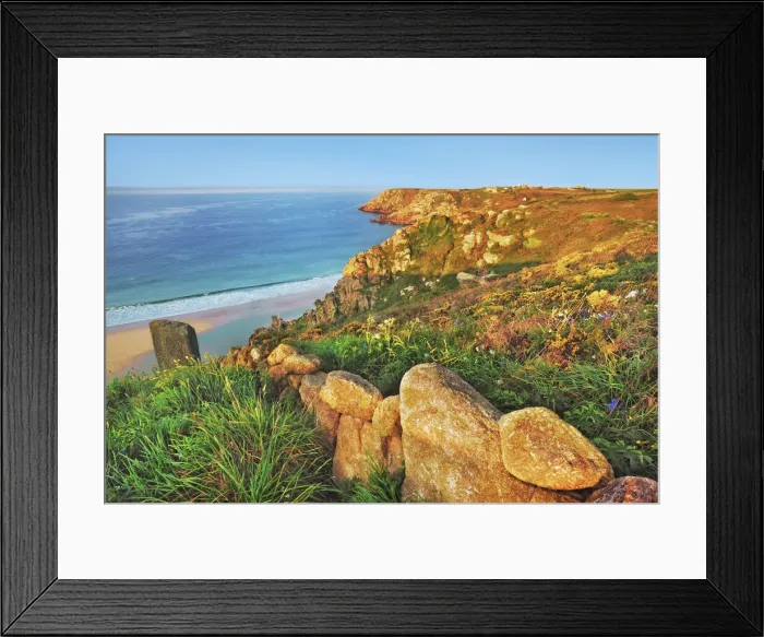Framed Print : Cliff landscape at Pednvounder Beach - United Kingdom, England, Cornwall, Porthcurno Framed Print : Cliff landscape at Pednvounder Beach - United Kingdom, England, Cornwall, Porthcurno