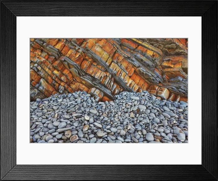 Framed Print : Pebbles and rock structures at Sandymouth Beach - United Kingdom, England, Devon, Bude Framed Print : Pebbles and rock structures at Sandymouth Beach - United Kingdom, England, Devon, Bude